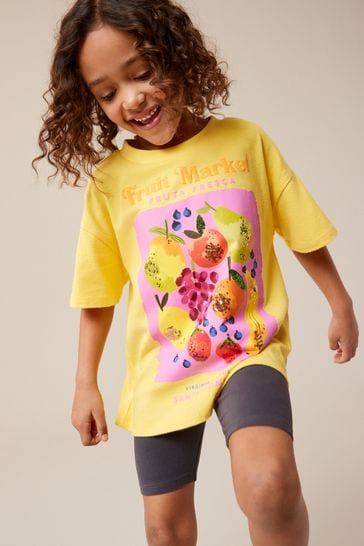 Yellow Oversized Embellished Graphic T-Shirt (3-16yrs)