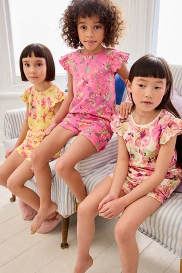 Pink/ Yellow Floral Short Pyjamas 3 Pack (9mths-16yrs)