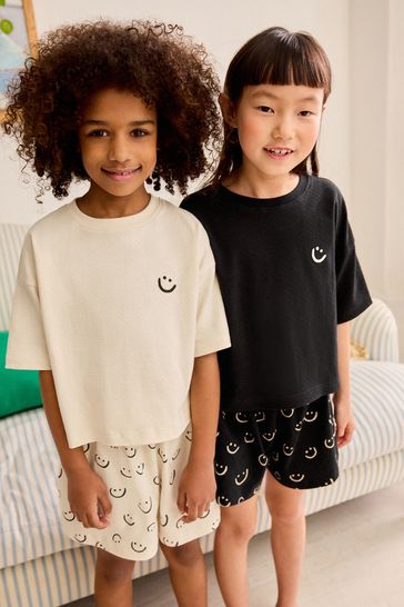 Black/White Smile Short Pyjamas 2 Pack (3-16yrs)