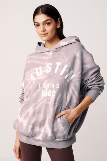 Purple Tie Dye City Graphic Oversized Relaxed Fit Longline Washed Hoodie