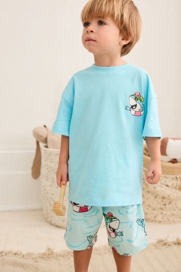 Pijama corto individual azul con tiburón (9 meses - 8 años)