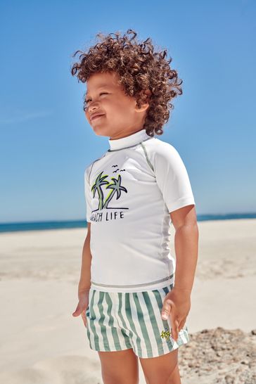 White/Green Stripe Sunsafe Top and Shorts Set (3mths-7yrs)