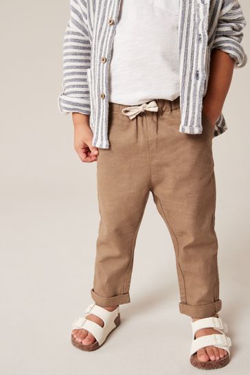 Tan Brown Linen Blend Pull-On Trousers (3mths-7yrs)
