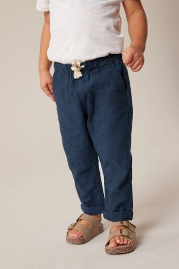 Navy Linen Blend Pull-On Trousers (3mths-7yrs)