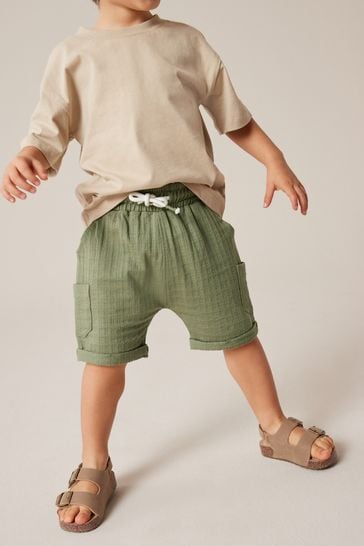 Khaki Green Lightweight Textured Jersey Shorts (3mths-7yrs)