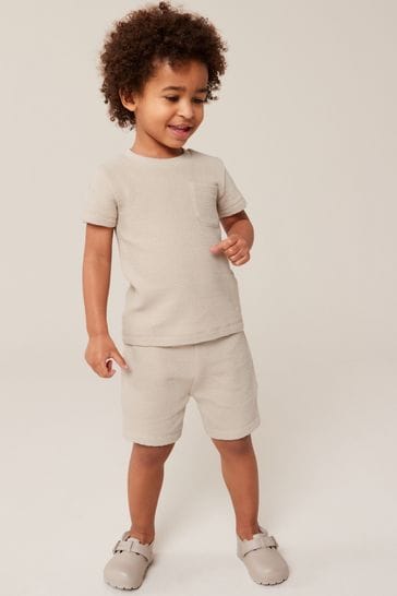 Neutral Textured Jersey Pocket T-Shirt and Shorts Set (3mths-7yrs)