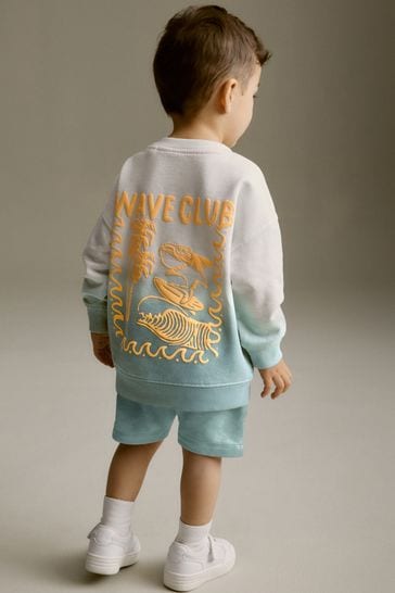 Light Blue Dip Dye Backprint Sweatshirt and Shorts Set (3mths-7yrs)