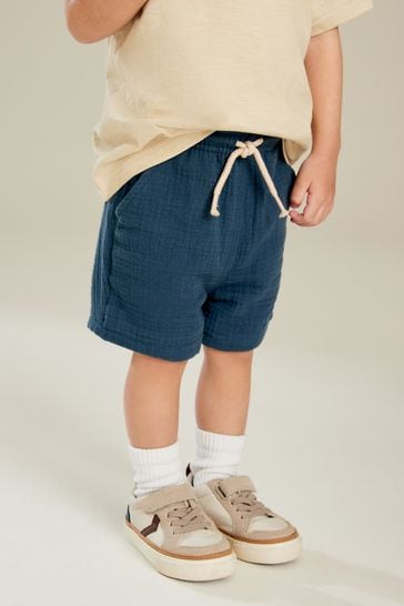 Navy Soft Textured Cotton Shorts (3mths-7yrs)