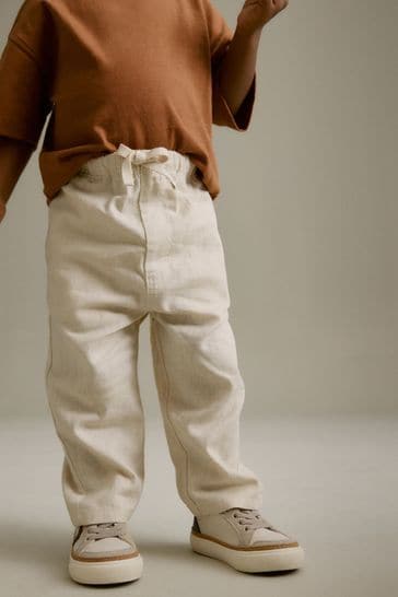 Ecru Cream Loose Fit Pull-On Linen Blend Trousers (3mths-7yrs)