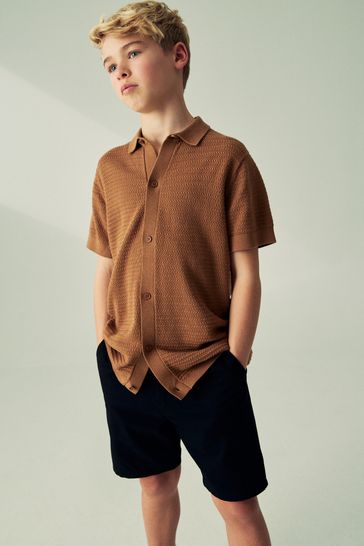 Rust Brown Textured Knitted Polo Shirt (3-16yrs)