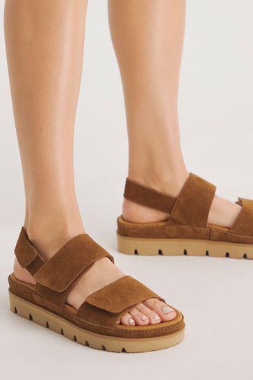 Simply Be Wide Fit Chunky Comfort Suede Touch And Close Brown Sandals