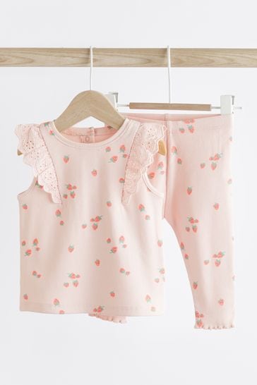 Pink Strawberry Baby Short Sleeve Top And Leggings Set