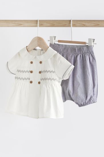 Grey/White Baby Woven Smart Top and Shorts Set (0mths-2yrs)