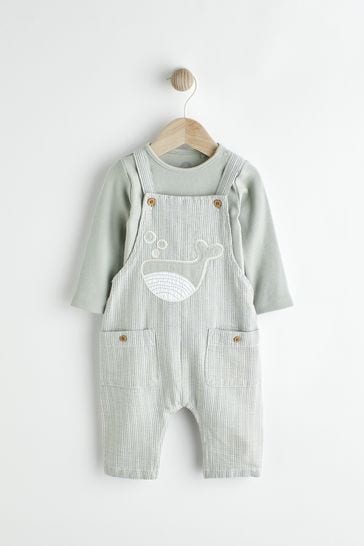 Grey Whale Woven Baby Dungarees And Bodysuit Set (0mths-2yrs)