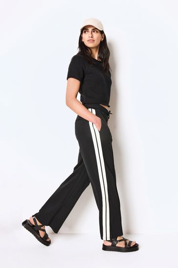 Black Slinky Wide Leg Co-ord Side Stripe Track Trousers