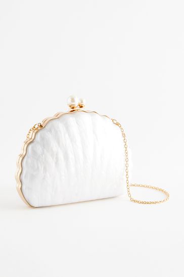 Pearl White Shell Clutch Bag