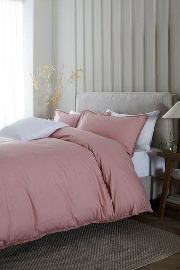 Pink Fringed Edge 100% Cotton Duvet Cover and Pillowcase Set