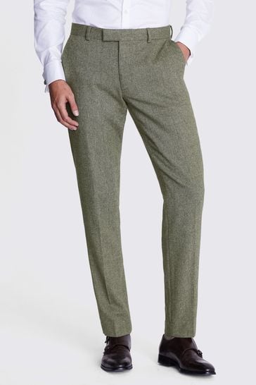 MOSS Green Sage Herringbone Tweed Suit: Trouser