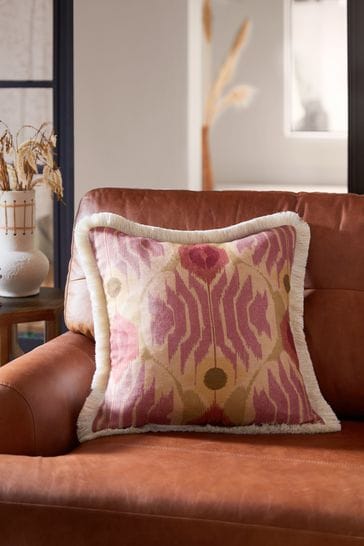 Rose Pink 50 x 50cm Roaming Ikat Fringe Cushion