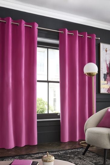 Bright Pink Matte Velvet Lined Eyelet Curtains