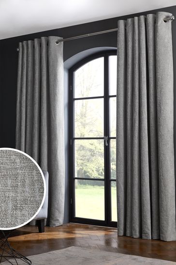 Silver Grey Next Heavyweight Chenille Eyelet Lined Curtains