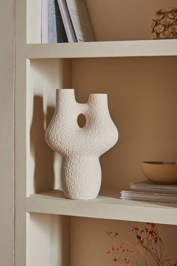 White Textured Sculptural Ceramic Vase