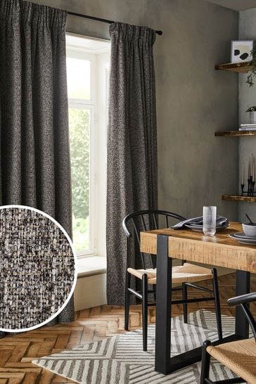 Grey Next Multi Chenille Pencil Pleat Lined Curtains