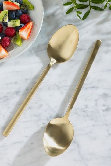 Gold Valencia Stainless Steel 2 Piece Serve Spoon Cutlery Set