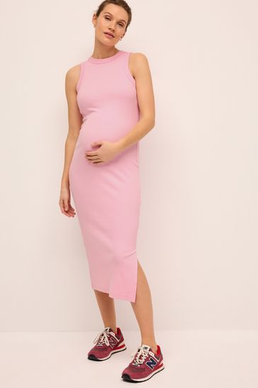 Pink Maternity Ribbed Dress