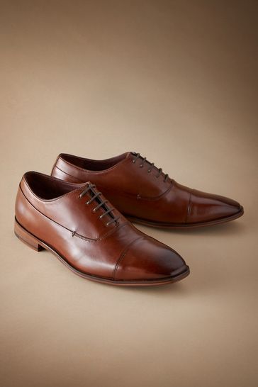 Tan Brown Signature Leather Oxford Toe Cap Shoes