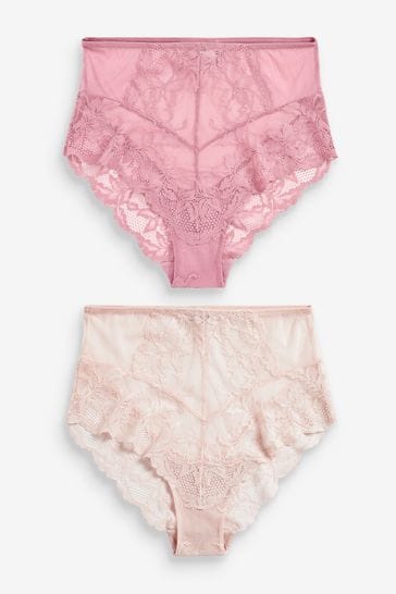 Pink/Cream High Rise Lace Knickers 2 Pack