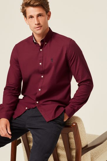 Burgundy Red Slim Fit Next Long Sleeve Stretch Oxford Shirt
