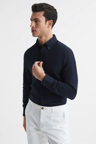 Reiss Navy Greenwich Slim Fit Cotton Oxford Shirt