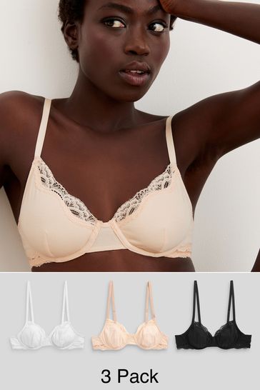 Buy Black/White/Nude Non Pad Balcony Lace Bras 3 Pack from Next South Africa