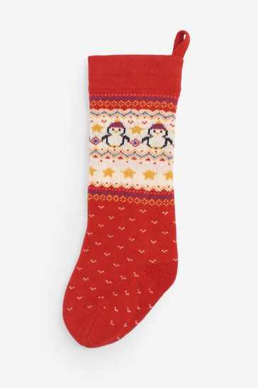 JoJo Maman Bébé Red Penguin Knitted Stocking