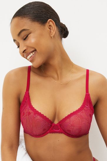 Buy Red/Pink Valentine Heart Embroidery Non Pad Wired Plunge Bra from Next  Luxembourg