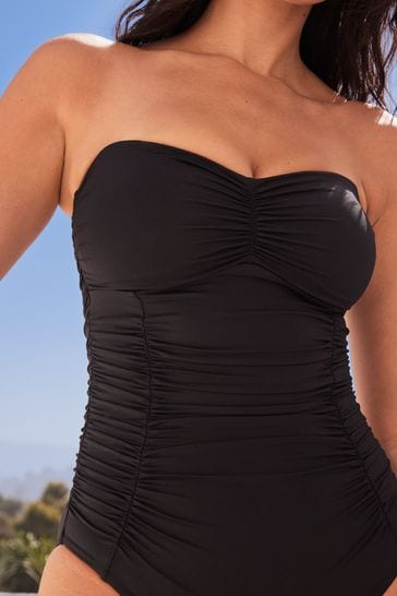 Black Tummy Control Ruched Bandeau Swimsuit