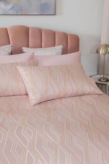 Pink Luxe Diamond Jacquard Duvet Cover and Pillowcase Set