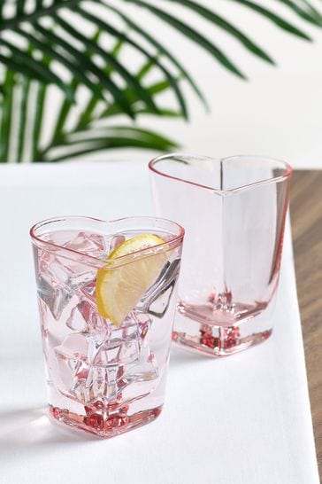 Pink Heart Glassware Set of 2 Tumbler Glasses