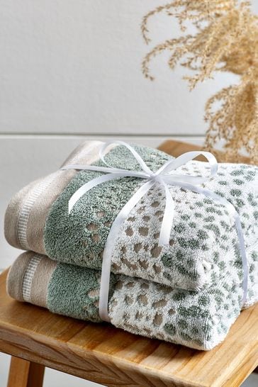 Buy Set of 2 Sage Green Polka Dot Towels from the Next UK online shop