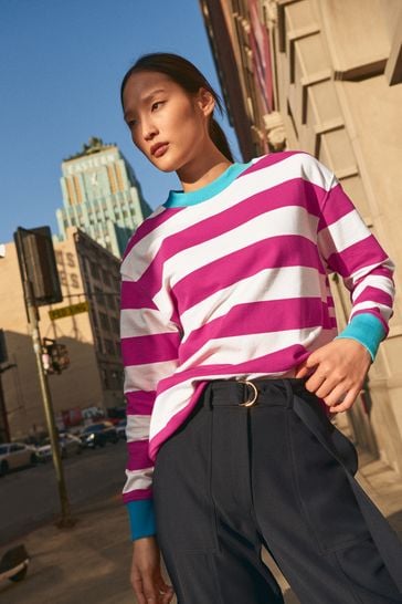 Pink Stripe Essentials Longline Cotton Sweatshirt