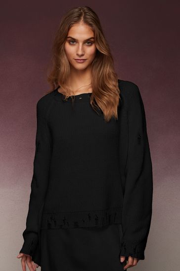 Distressed top black jumper