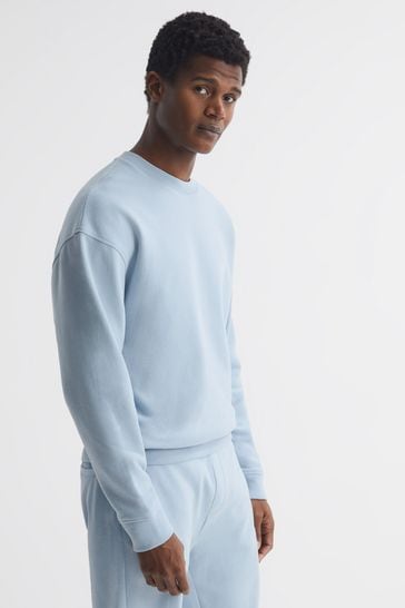 Reiss Alistar Stückgefärbtes Oversized-Sweatshirt, Eisblau