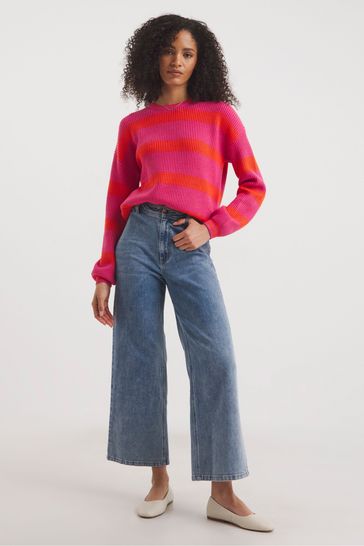 Buy JD Williams Pink Fisherman Rib Stripe Crew Neck Jumper from