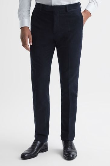 Reiss Navy Spark Slim Fit Moleskin Trousers