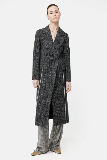 Buy Jigsaw Black Herringbone Maxi City Coat from Next Germany