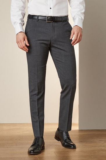 Grey Slim Fit Signature Tollegno Motionflex Stretch Wool  Suit: Trousers
