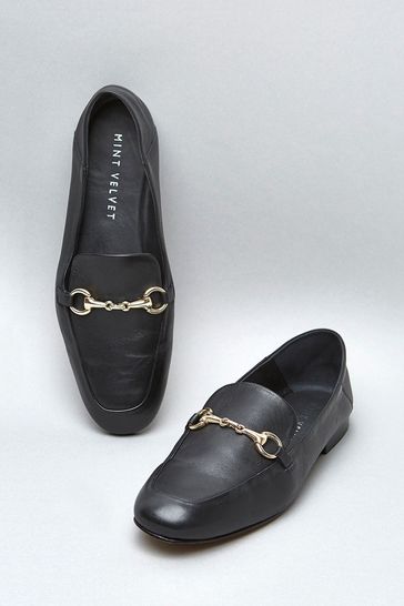 Mint Velvet Black Leather Camille Loafers