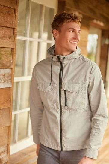 Grey Shower Resistant Hooded Utility Jacket