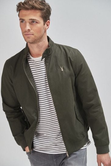 Khaki Green Shower Resistant Check Lining Harrington Jacket